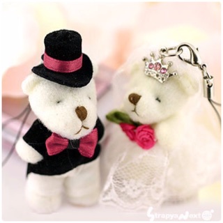 แท้ 100% จากญี่ปุ่น พวงกุญแจ สายเชือก หมีคู่แต่งงาน Happy Wedding Bears Couple Cell Phone Strap