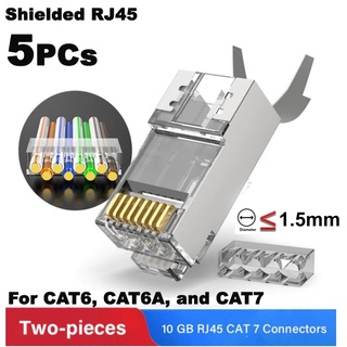 หัว RJ45  5หัว 2-Piece CAT6A & CAT7 Shielded RJ45 Modular Plug Connector 50μ 8P8C - RJ45 Connector Network Cable 1.5mm