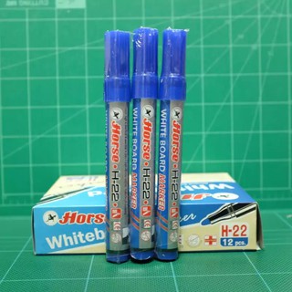 ปากกาไวท์บอร์ดตราม้า Horse Whiteboard Marker H-22 หมึกสีน้ำเงิน (1ชุด/3ด้าม) ขนาดหัวปากกา 2 มม.