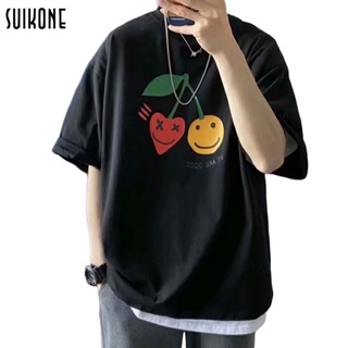 【NEW】Suikone เสื้อยืดคอกลมชาย ฤดูร้อนผู้ชายแขนสั้นหลวมพิมพ์กราฟิกคอกลมเสื้อยืดทุกการแข่งขันเวอร์ชั่นเกาหลีเสื้อยืดเทรนด์