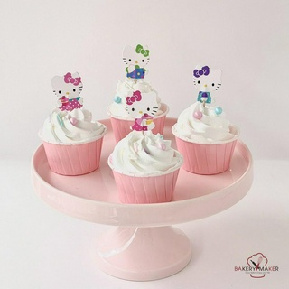 ป้ายกระดาษ คิตตี้ 12 ชิ้น คละลาย ปักตกแต่งคัพเค้ก Kitty topper cake ป้ายปักตกแต่งเค้ก ตุ๊กตาปักตกแต่งเค้ก