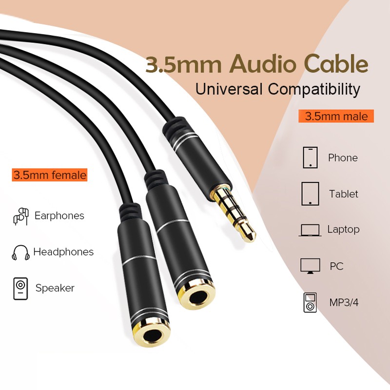 สายแยกหุฟังและไมค์-สายเคเบิ้ล-สัญญาณเสียง-3-5-มม-เข้า-1-ออก-2-audio-stereo-splitter-cable-สายต่อแยกหูฟังตัว-แยกเสียง