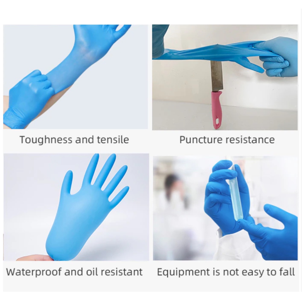 ถุงมือไนไตร-สีฟ้า-ถุงมือกันสารเคมี-ไม่มีแป้ง-ถุงมือยาง