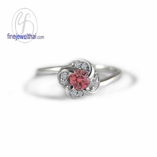 Finejewelthai-แหวนทับทิม-ทับทิม-แหวนพลอย-แหวนCZ-แหวนเงินแท้-พลอยประจำเดือนเกิด-Ruby-Silver-Ring-Birthstone-R1287rb