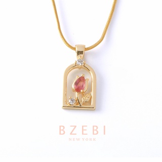 BZEBI สร้อยคอ Beauty and the Beast จี้ดอกกุหลาบ สีทอง สไตล์เกาหลี ผู้หญิง แฟชั่น โซ่ จี้ เกาหลี สแตนเลส สีทอง ทอง สําหรับผู้หญิง 152N