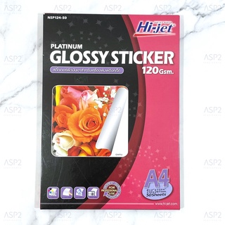 สติกเกอร์ผิวมัน Hi-jet Inkjet Platinum Glossy Sticker 120 แกรม A4 (50แผ่น/แพ็ค)