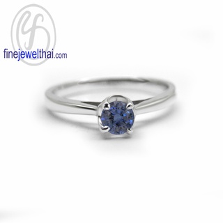 Finejewelthai-แหวนไพลิน-ไพลินแท้-แหวนเพชรCZ-แหวนเงินแท้-พลอยประจำเดือนเกิด-Blue-Sapphire-Silver-Ring-Birthstone-R1367bl