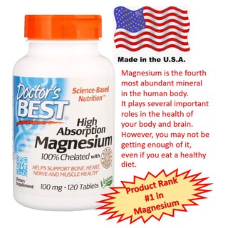 ภาพหน้าปกสินค้าMagnesium, แมกนีเซียม, High Absorption Magnesium 100% Chelated with Albion Minerals, 100mg, 120 Tablets by Doctor\'s BEST ที่เกี่ยวข้อง