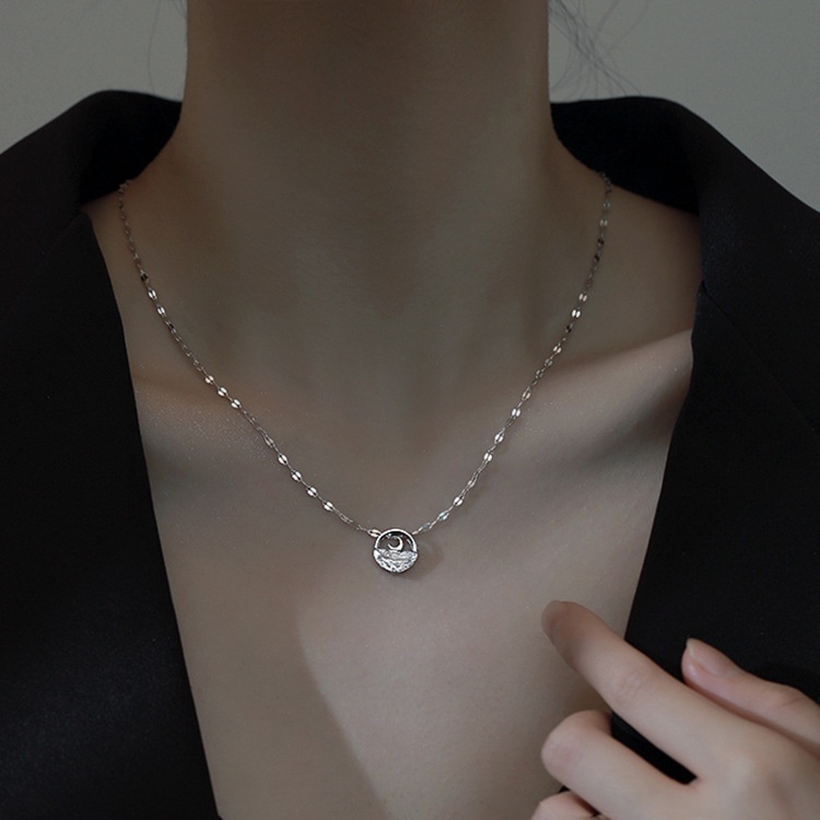 เครื่องประดับ-สร้อยคออัลลอย-จี้รูปดวงจันทร์-ประดับเพชรเทียม-แฟชั่นสําหรับผู้หญิง
