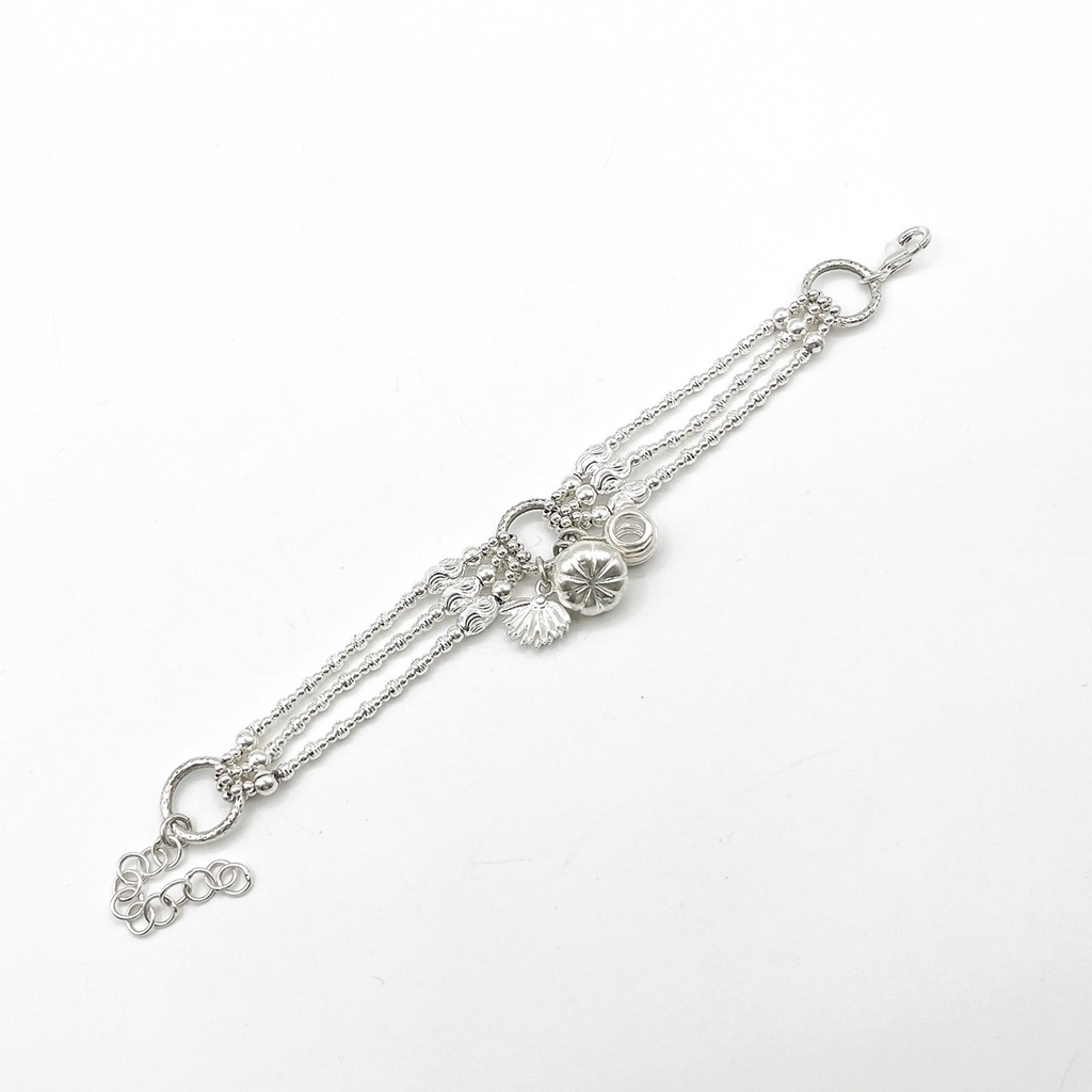 สร้อยข้อมือรร้อยเงินแท้-3-แถวชาร์มฝักทอง-dsp-925-sterling-silver-bracelet-cfs0001