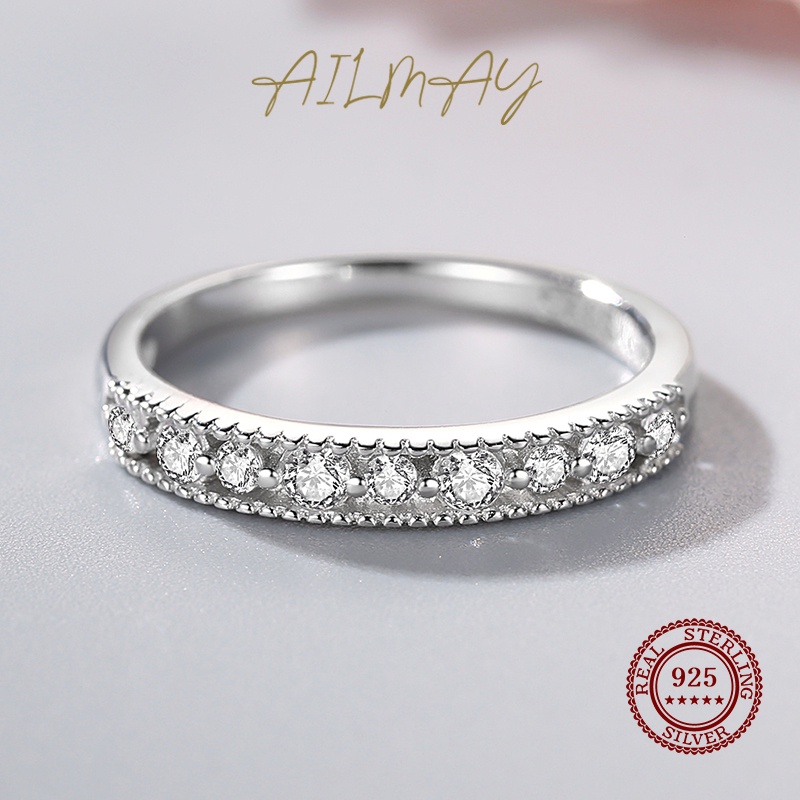 ailmay-แหวนเงินแท้-925-ประดับเพทายใส-วางซ้อนกันได้-เครื่องประดับ-สําหรับผู้หญิง-หมั้น-งานแต่งงาน