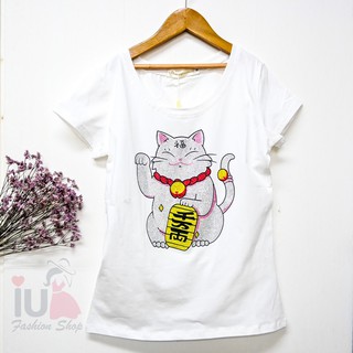 【พร้อมส่ง 】เสื้อยืดเด็ก เสื้อแขนสั้นสำหรับเด็กผู้หญิง เสื้อยืดเด็ก นุ่ม ๆ - แมวกวักญี่ปุ่น