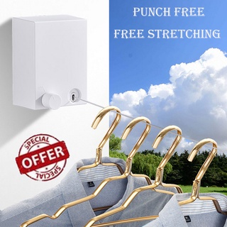 ที่ตากผ้า ที่ตากผ้าคอนโด Indoor Outdoor Retractable Laundry Clothesline Wall Hanging Stretch Washing Clothes Line New