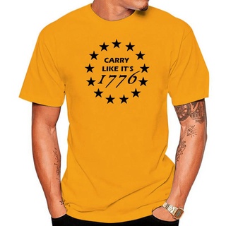 เสื้อยืดผ้าฝ้ายพิมพ์ลายขายดี เสื้อยืด พิมพ์ลาย Carry Like It 1776 Revolution Gun Rights 2nd Amendment สีพื้น