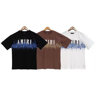 เสื้อยืดผ้าฝ้ายพิมพ์ลายเสื้อยืดแขนสั้นลําลอง ผ้าฝ้าย พิมพ์ลายตัวอักษร AMIRI แฟชั่นสตรีท สําหรับผู้ชาย และผู้หญิง