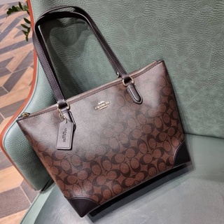 COACH F29208 ZIP TOP TOTE IN SIGNATURE CANVASแท้💯outlet