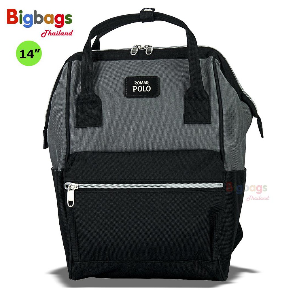 romar-polo-กระเป๋าเป้สะพายหลังสไตล์ญี่ปุ่น-14-นิ้ว-รุ่น-rucksack-82914-tricolur-black-grey