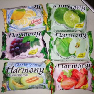 สินค้า Harmony ฮาร์โมนี่ สบู่ผลไม้ 70-75 กรัม กลิ่นต่างๆ🍊🍇🍓🍋🍏