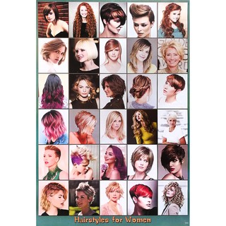 โปสเตอร์ ทรงผมผู้หญิง Womens Hairstyles Poster 24”x35” Inch Fashion Barber Beauty Salon Hairdresser v5