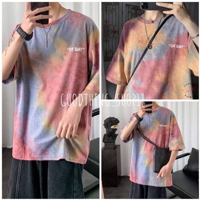 พร้อมส่ง-เสื้อมัดย้อม-oversize-ผ้าไม่ยับ-เสื้อลายมัดย้อม-เสื้อฮิบฮอบ-คอกลม-ผ้าลื่น-ใส่สบาย-สไตล์เกาหลี-สีพาสเทล-น่ารัก