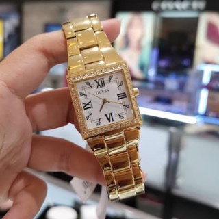 (ผ่อน0%) นาฬิกา Guess Crystals Gold Stainless Steel Bracelet GW0026L2 หน้าปัดสี่เหลี่ยม ล้อมคริสตัล 28 mm. สแตนเลส สีทอง