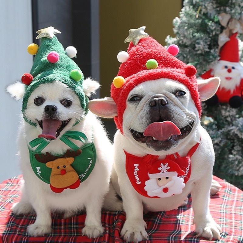 การ์ตูนน่ารัก-หลากสี-ลูกบอล-ต้นคริสต์มาส-หมวกสัตว์เลี้ยง-ซานตาคลอส-รูปแบบลูกสุนัข-น้ําลาย-ผ้าขนหนู-อุปกรณ์ตกแต่งสัตว์เลี้ยงคริสต์มาส