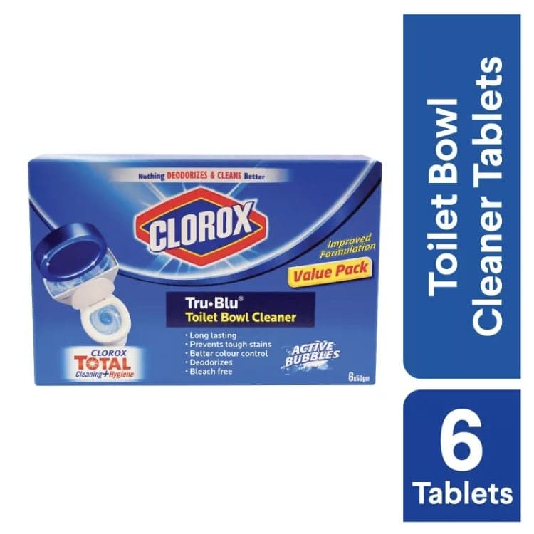 clorox-toilet-bowl-cleaner-เม็ดใหญ่50gm-6ก้อน-ดับกลิ่น-ขจัดคราบฝังลึกชักโครก-tru-blu
