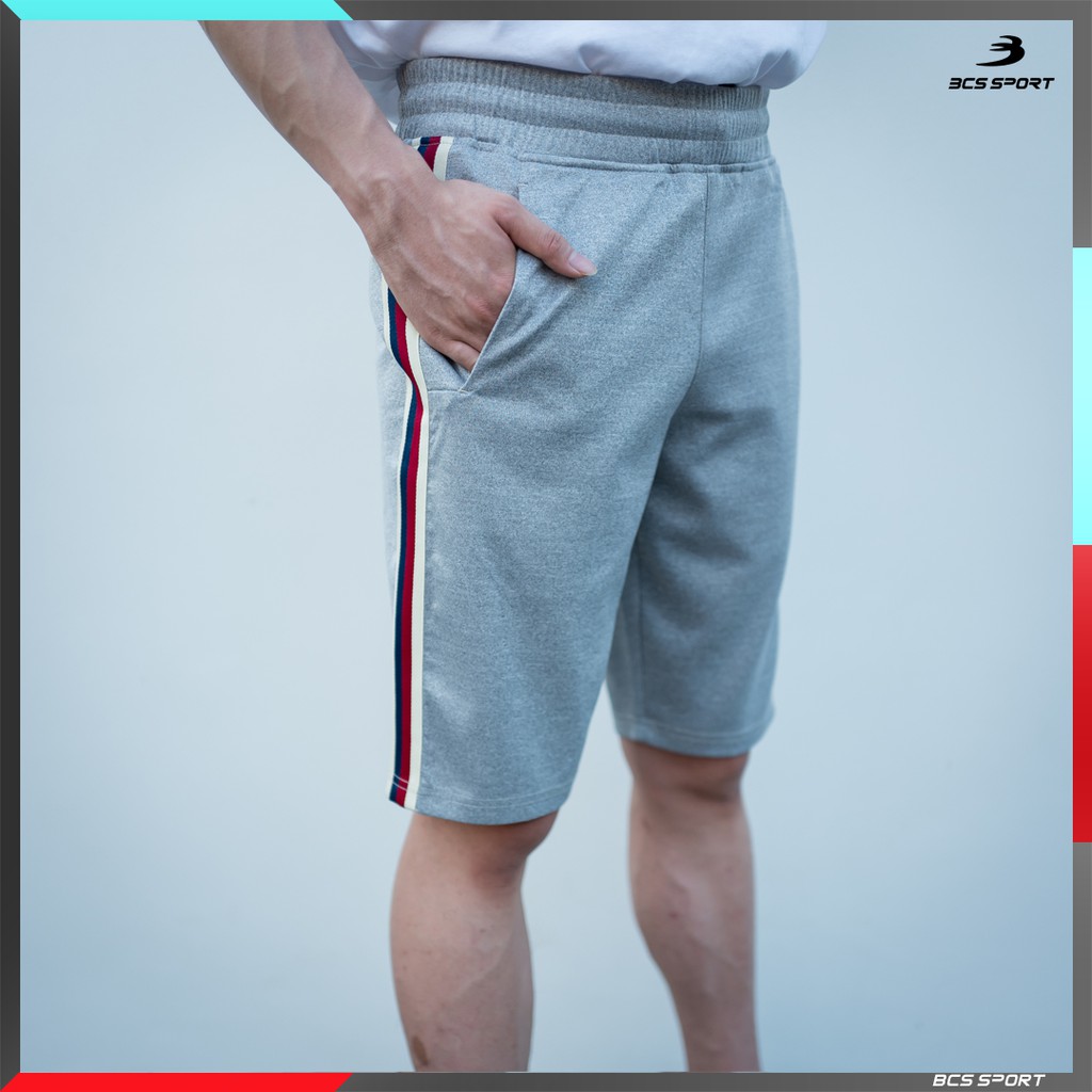 bcs-sport-กางเกงลำลองขาสั้น-unisex-ตัดต่อเทปทอ-รหัส-sf670-เนื้อผ้าท๊อป-ดราย-bcs-top-dyed-striped-shorts