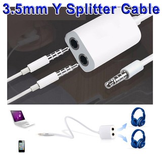 สายแยกหูฟัง 1 ออก 2 ขนาด 3.5 มม. 1PC 3.5mm White Double Earphone Headphone Y Splitter Cable Cord Adapter Jack Plug Audio