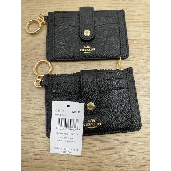 กระเป๋าใส่บัตร-พวงกุญแจงกุญแจ-ใส่เหรียญ-หนังแท้สีดำ-attachment-card-case-coach-c6881-gold-black