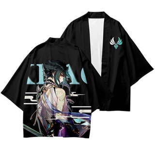 สินค้า Game Genshin Impact Xiao Japanese Kimono Haori Yukata เสื้อคอสเพลย์แฟชั่นสําหรับผู้ชาย/ผู้หญิงแขนสั้นคอสเพลย์