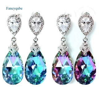 Fancyqube เครื่องประดับต่างหูหมั้นสีม่วง Cubic Zirconia สําหรับผู้หญิง