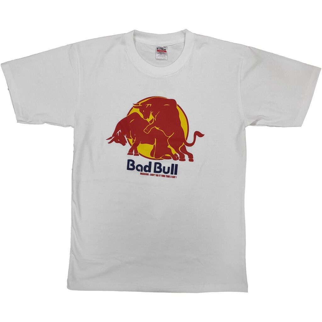 badbull-เสื้อยืด-คอกลม-แขนสั้น-แฟชั่น-unisex-badbull-redbull-กระทิงแดง-ตลก-ล้อเลียน-เสื้อยืดคอกลม