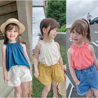 เสื้อเด็กแขนกุด คอระบาย (เฉพาะเสื้อนะคะ)สินค้าพร้อมส่ง