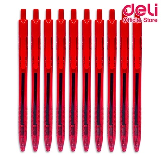 Deli Q34 Ball point pen ปากกาลูกลื่น หมึกแดง ขนาดเส้น 0.5mm แพ็ค 10 แท่ง สุดค้ม ปากกา เครื่องเขียน ปากกาเขียนดี ปากกาแดง