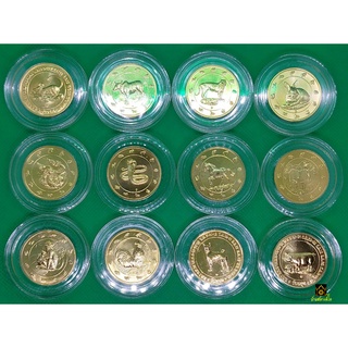 เหรียญ 12 นักษัตร ทองแดงชุบกาหลั่ยทอง (ช่วงปี 2549-2560) ครบชุด 12 เหรียญ