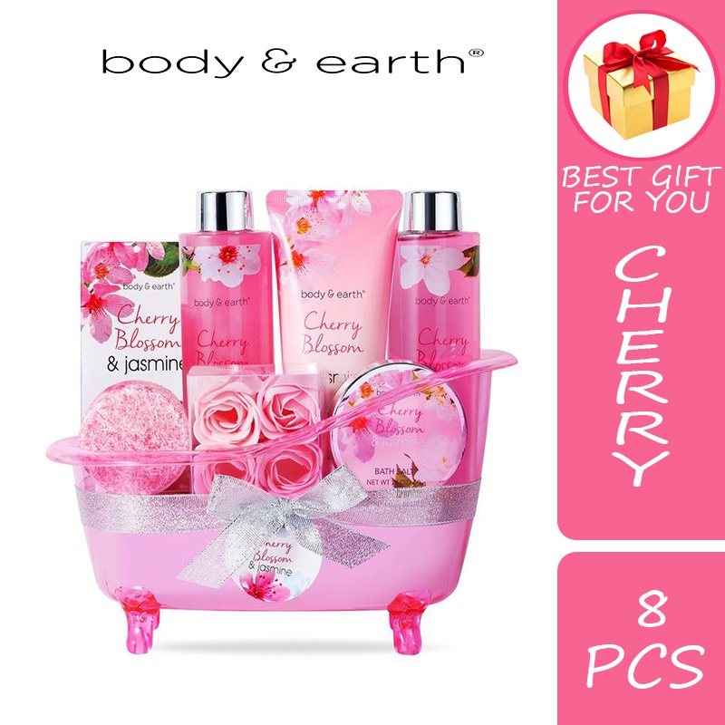 Body & Earth 8ชิ้นชุดอาบน้ำสำหรับผู้หญิงของขวัญตะกร้าดอกเชอร์รี่กลิ่น ...
