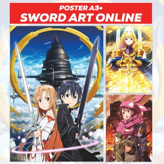 ภาพขนาดย่อของสินค้าโปสเตอร์ ลายการ์ตูนอนิเมะ Swort Art Online SAO ขนาด A3+ Kirito Asuna Alice Llenn Shinon