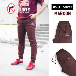 Bamboss กางเกง Jogger (BS01-Street) สีแดงเลือดหมู