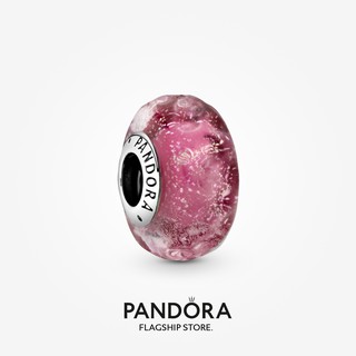 Pandora เครื่องประดับ จี้หยัก แฟนซี สีชมพู Murano Glas Diy p326