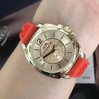 (ผ่อน0%) นาฬิกา Coach boyfriend rubber strap watch 14502094 สายสีส้ม หน้าปัดสีทอง 34 มม.