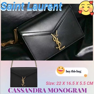 แซงต์โลร็องต์ Yves Saint Laurent ysl คาสซานดรา โมโนแกรม กระเป๋าหนังเรียบหัวเข็มขัด/กระเป๋าผู้หญิง/กระเป๋าสะพาย