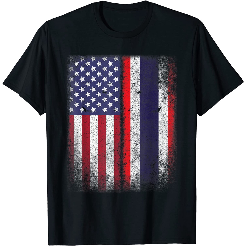 แขนสั้นโอเวอร์ไซส์เสื้อยืดสีพื้น-thai-american-flag-t-shirt-thailand-usa-gift-america-pride-discount-thailand-flags-3xl