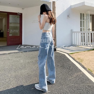 Lemon Studio พร้อมส่ง กางเกงยีนส์  กางเกง pants กางเกงขายาว s-xl กางเกงขายาวผู้หญิง 40082