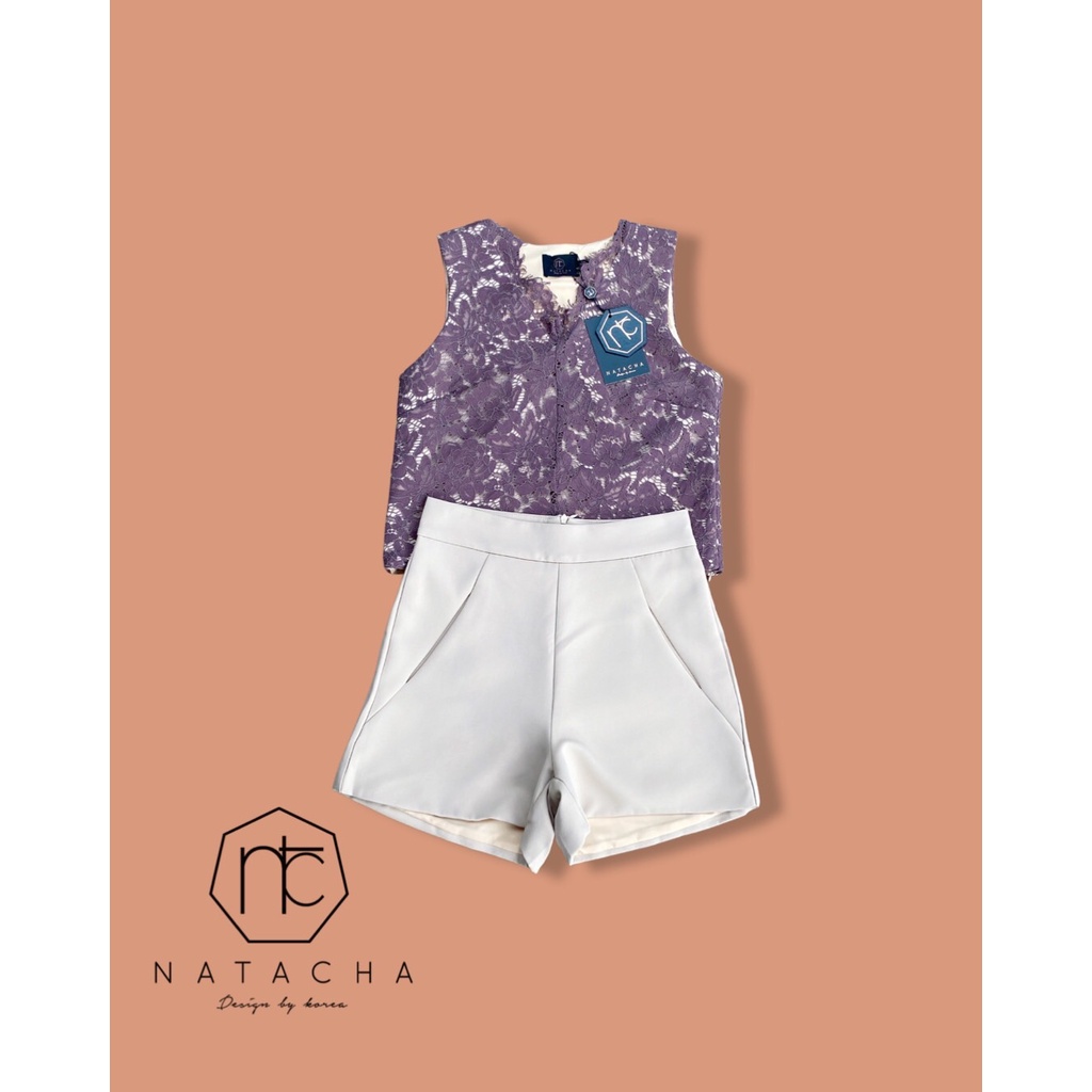 natacha-set-เสื้อกล้ามลูกไม้สีน้ำตาลผ้าอย่างดีค่า-แมตกางเกงขาสั้นสีครีม-ใส่แมตกันสวยลุคนี้ได้ทุกวันค่าา