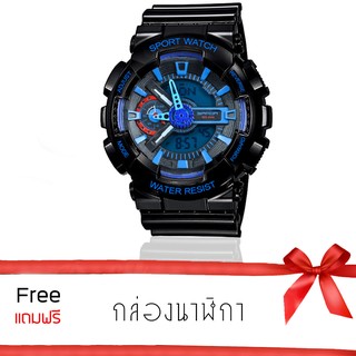 สินค้า S SPORT นาฬิกาข้อมือทั้งชายและหญิง กันน้ำได้ Po Sw-11 Blue Black แถม กล่อง PocaBox