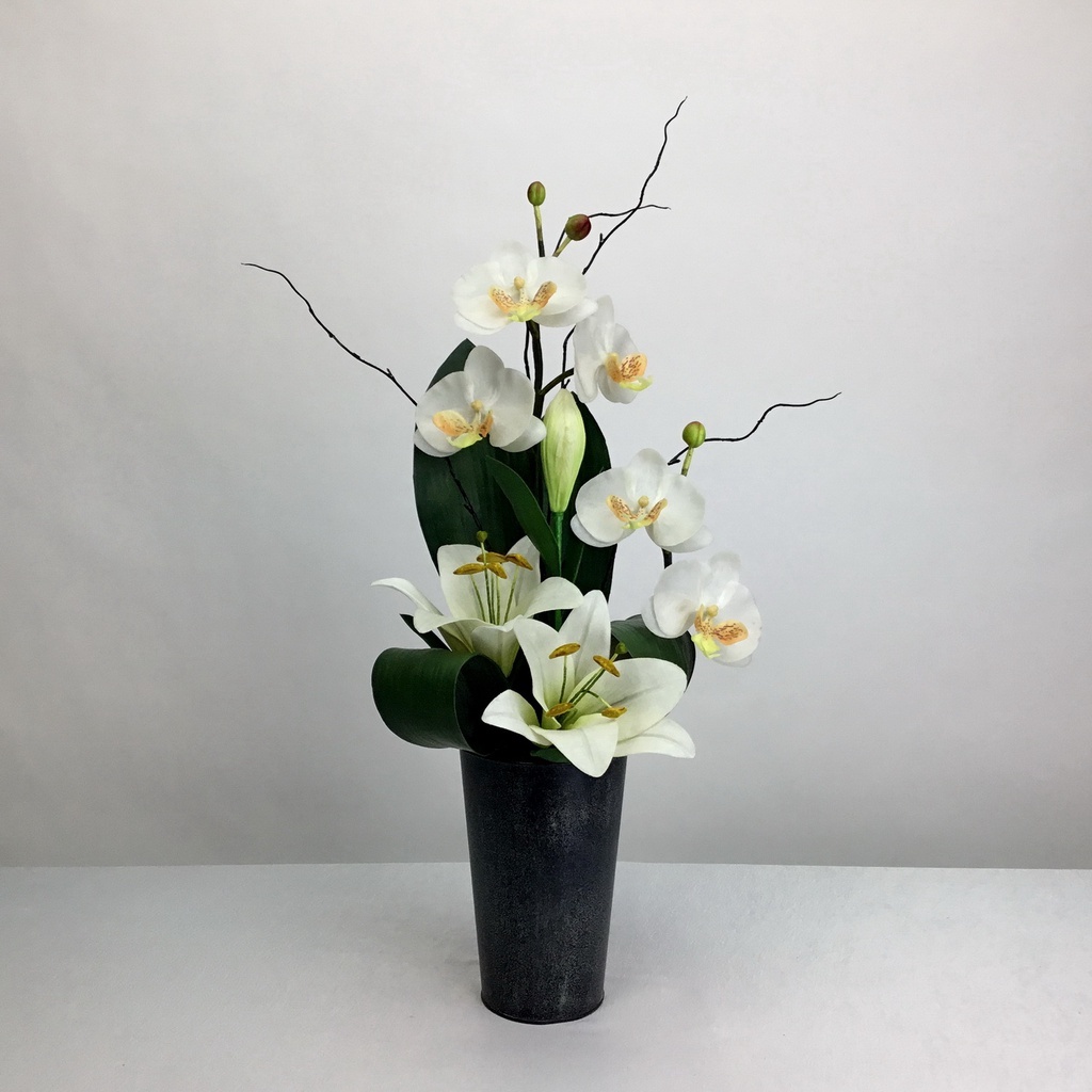 แจกันดอกไม้ประดิษฐ์-โทนสีขาวอมเขียว-แจกันดอกไม้ปลอมแต่งบ้าน