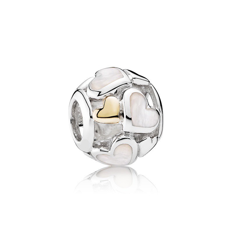 พร้อมส่ง-pandora-สร้อยข้อมือเงิน-925-ประดับลูกปัด-ทอง-14k-รูปหัวใจ-หรูหรา-สําหรับผู้หญิง