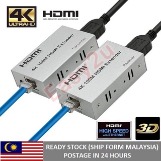 4k HDMI Extender 100M Over Single Cat5e / Cat6 สายอีเธอร์เน็ตสูงสุด 100M 4K 30Hz หรือ 1080P 60Hz HDMI เครื่องส่งสัญญาณ