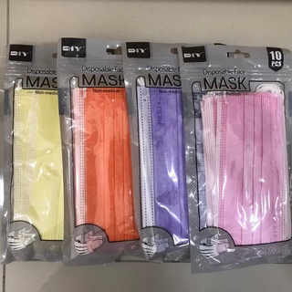 หน้ากากอนามัย สีสดใส แพ็ค10ชิ้น (เหลือง,ส้ม,ม่วง,ชมพู) 10PCS Disposable Face mask MR.DIY